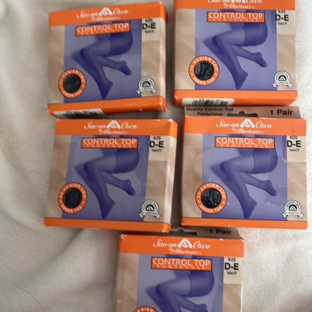 5 pairs of Panty hose size D E Navy blue control top sheer tie 20 Denier Leg